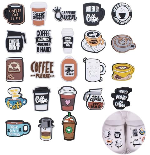 SEABABOO Shoe Charms Coffee Element Pack of 23 Shoe Decoration Coffee Charms Shoe Decoration Shoe Pendant Coffee Shoe Pin Decorating Shoes for Teenagers Adults, S, Polyvinyl Chloride, No