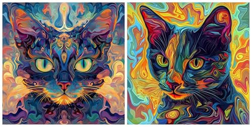 2 Pezzi Astratto Diamond Painting 20x20 cm, 5D DIY Diamond Painting Adulti, Strass Ricamo a Punto Croce Diamantini Crystal Art Adulti Creativi Artigianato Decorazione per Casa e Pareti Gatto S-44