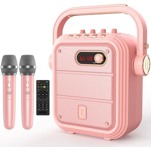 JYX Karaoke con 2 Microfono, Cassa Bluetooth, Karaoke Professionale Completo, Potatile PA Sistema e Luce LED & telecomando, Supporta Bluetooth/TF/USB/AUX/TWS, Rosa