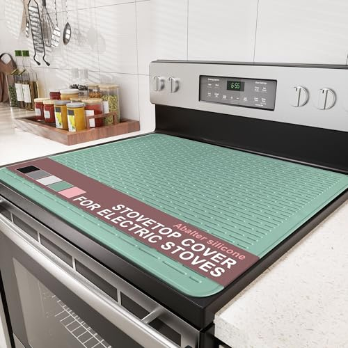 Stove Top Cover for Electric Stove - Food Grade Ceramic Stove top Cover, Silicone XXL Dish Drying Mat, Glass Cooktop Covers, Flat RV Range top Mats (Green,28x20)