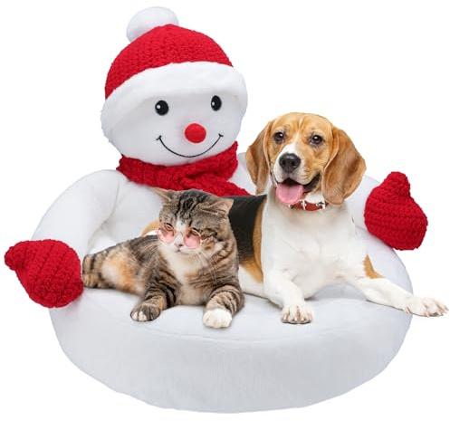 JUMI Bett für Hund Katze Weihnachten Tier weiches Kissen SCHNEEMANN 50x50
