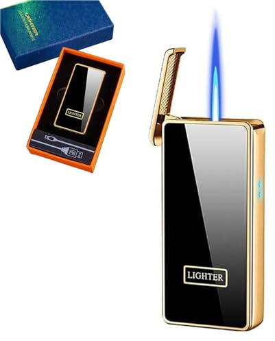 Intelligentes Feuerzeug mit sprachgesteuerter Zündung, kann mit Butangas befüllt werden, winddichte Jetflamme, tragbar, geeignet for Outdoor, Camping, Männergeschenke(A)