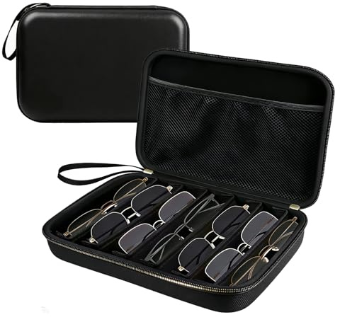 Pynzeka Brillenbox für Mehrere Brillen mit 8 verstellbaren Fächern für Männer Frauen Aufbewahrung von Mehreren Brillen und Sonnenbrillen