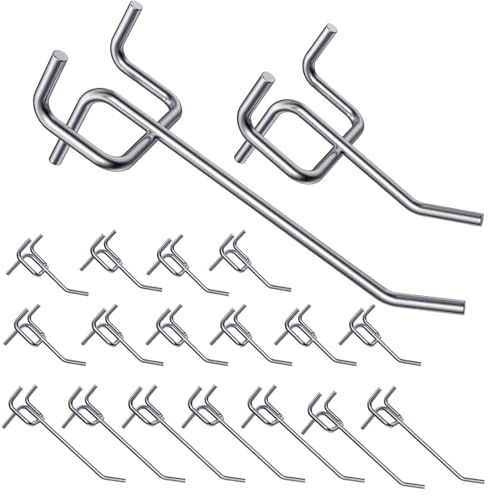 BUNTOR 40PCS Pegboard Hooks, 5cm & 10cm Stainless Steel Peg Boards Hook for Walls, 3.2cm Hole Pitch, Pegboard Accessories Hook, Shelving Display Peg Board Hooks for Supermarket, Retail Store, Garage