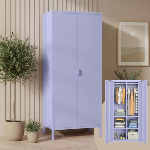 skølm Ituri Metallschrank, Kleiderschrank 80 cm breit, Lila, mit 6 Fächern