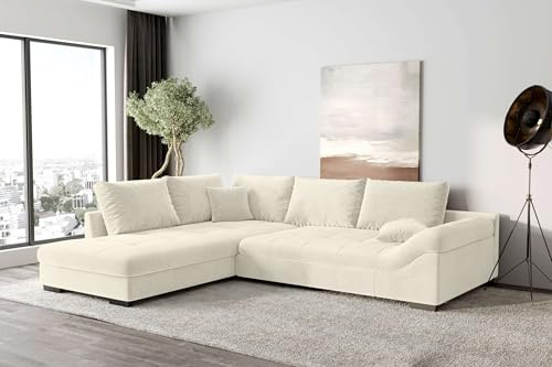 99rooms Terra Ecksofa Polsterecke Eckcouch Cordstoff POSO Creme Ottomane Links