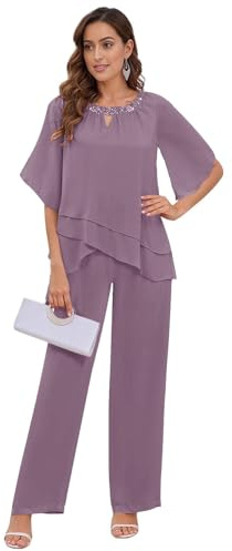 IUYRESX Mutter Der Braut Hosenanzug Damen Festlich Elegant - 2-Teiliges Chiffon Weite Hosen Und Flatterärmel Hosenanzüge Set Hochzeitsgäste Outfit Für Hochzeiten