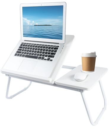 ARATERVIO Klappbarer Laptoptisch Höhenverstellbar Lapdesk Notebooktisch mit Neigung Getränkehalter Laptop Tisch für Bett Sofa Arbeiten Lesen Laptop Zubehör (Weiß)