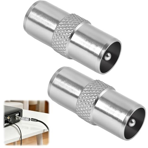 Lot de 2 Coupleur Coaxial, Adaptateurs Coaxiaux Mâle vers Mâle, Adaptateur Antenne Connecteur RF Nickelés pour TV Satellite Décodeur Modem Routeur Coupleurs Compacts Plug and Play pour Câble Coaxial