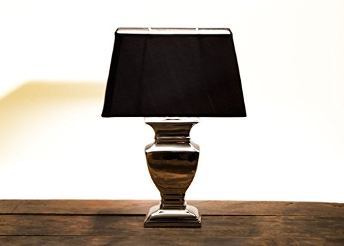 Tischleuchte Tisch Lampe Leuchte 45 cm Schirm schilf silber Shabby Landhaus