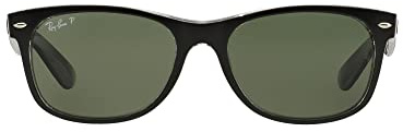 Ray-Ban Unisex RB2132 New Wayfarer Polarized Square Sunglasses, Black On Transparent/Polarized Green, 55 mm