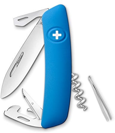 Swiza D03 Couteau Suisse, Verrouillage de la Lame, poignée Anti-dérapante Bols Rouge Noir Blanc Bleu Bleu, 16.8