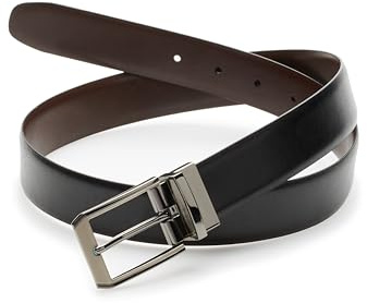 Perry Ellis Herren Portfolio zweifarbiger Wendegürtel mit echtem Leder, matt, glänzende Schnalle (Größen 76,2-107,7 cm) Gürtel, schwarz/braun, 38