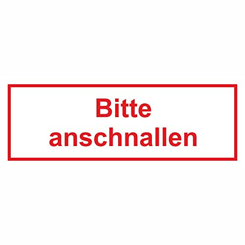 Indigos UG Aufkleber Bitte anschnallen - 8,00 cm x 3,00 cm - selbstklebender Sicherheits Aufkleber für Tür oder Wand - Warnschild für Gebäude, Hotel, Büro, Firma, Haus, Praxis