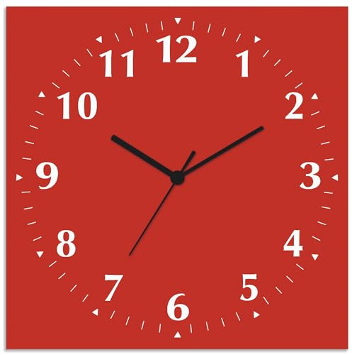 ARTLAND Wanddeko Wanduhr ohne Tickgeräusche Alu Quarzuhr 30x30 cm Quadratisch Lautlos 12 Ziffern Farbig Schlichtes Design Rot S7KJ