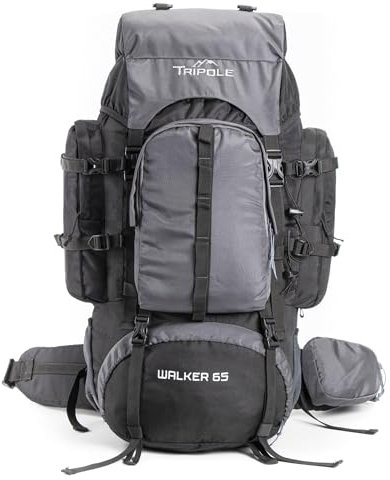 Tripole Walker 65 Litres Backpack | Internal Frame With Metal Rod | Rain Cover | Bottom Opening | Laptop Section, black, Backpack Backpacks (Black)