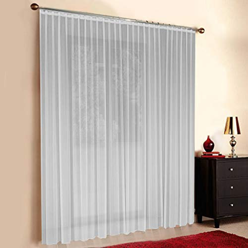 Weiße Gardine nach Maß, Store Webstore, Automatik Faltenband 1:2,5, 3er Falte, halbtransparent, Vorhang nach Maß, Gardinen nach Maß, maßgeschneidert, Höhe: 90 – 295cm (235cm Höhe x 300 cm Breite)