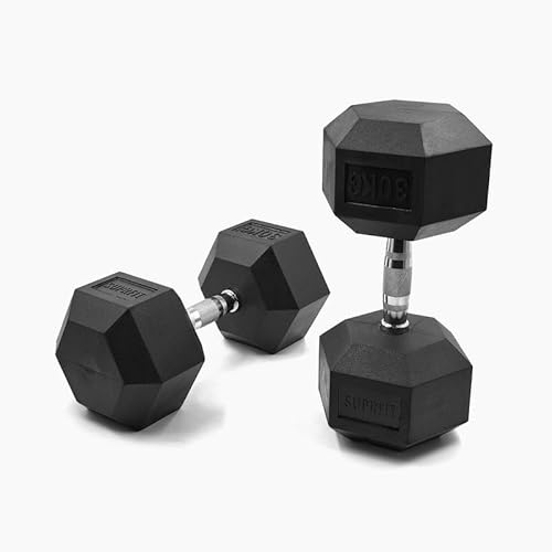 SUPRFIT - Hexagon Kurzhanteln paarweise mit gummiertem Eisenkern - Fitness Gewichte Hanteln 1-50 kg mit rutschfestem Chromgriff - Premium Kurzhantel Set für Calisthenics, Krafttraining & Crossfit