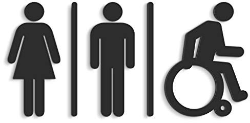 SIGNS - Geprägt Toilette Design türschild WCH wc schilder selbstklebend - Moderne damen wc aufkleber bad schild für türen - Mann Frau und Rollstuhlfahrer Behindert Toilettenschild Restroom (Schwarz)
