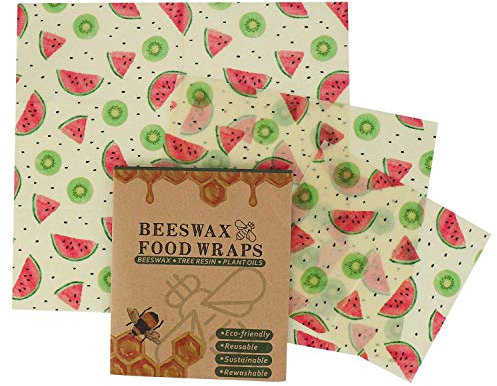 Beeswax Wrap Set of 3, Eco Friendly Zero Waste Reusable Food Wraps, Biodegradable Alternative to Cling Film, Plastic Free Food Storage, Cheese and Sandwich Wrappers