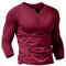 Mens Long Sleeve Henleys T-Shirts Buttons Placket Plain v Neck Cotton Shirts Cotton Style B Wine red L