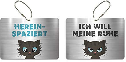 KaiserstuhlCard Magnete Türschild Ich Will Meine Ruhe Hereinspaziert Schild WC Kinderzimmer Deko Anhänger Wendeschild 14,8 cm x 10,5 cm Katze Symbole