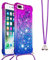 Handykette Handyhülle für iPhone SE 2020 / iPhone 8 / 7,Glitzer Quicksand kreatives Fließende Flüssigkeit schwimmt Silikon Case mit Umhängeband Handykordel Band Kette für iPhone 8,YB GS Purple Blue