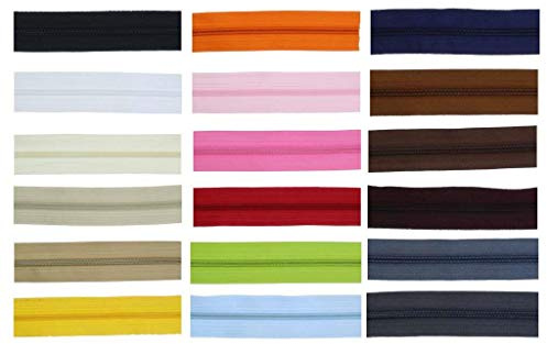 Endlos Reißverschlüsse Kunststoff Spiral fein (weiß - 101, 10 Meter + 20 Zipper)