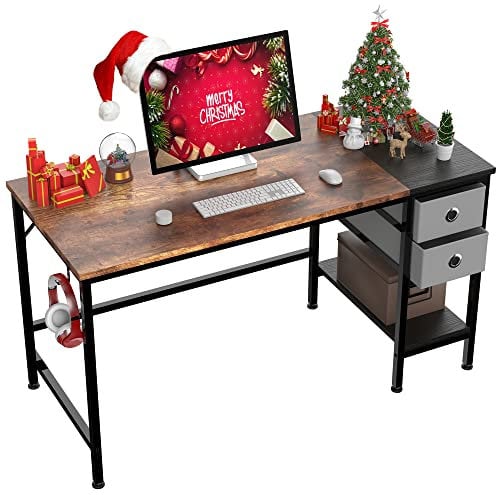 HOMIDEC Computer Desk, Office Work Writing Desk with Drawers and Headphone Hook for Student and Worker, Laptop Table with Shelves, Modern Style Desks for Bedroom, Home, Office(120x50x75cm)