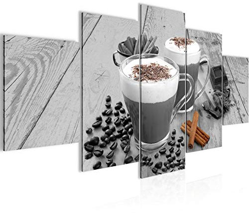 Runa Art Bild Esszimmer Küchenbilder Küche Kaffee 5 Teilig Kaffeetasse Grau Braun Wandbilder auf Vlies Leinwand 014553a