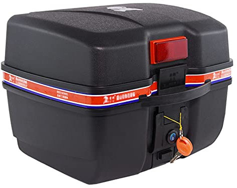 JKGHK Rechteckige Topcase Motorradkoffer, Roller topcase shad, Heck Kofferraum Helm Top Box, mit universellen Montageteilen, Rückenlehne und Schnellverschlusssystem 28L