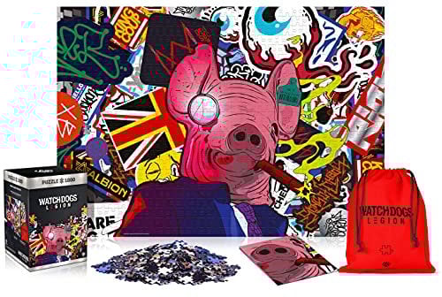 Watch Dogs Legion: Pig Mask | Puzzle 1000 Teile | Poster und Tasche inklusive | 68 x 48 cm | Erwachsene und Kinder ab 14 Jahren | perfekt als Weihnachts- oder Geburtstagsgeschenk | Videospiel |