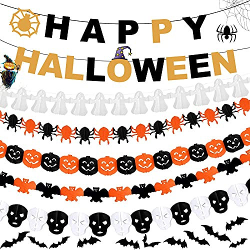 TaimeiMao 6 Stück Halloween Girlande Banner,Halloween Dekoration Set,Halloween Banner,Spinne Banner Kürbis Bannerfür Karneval Halloween Garten Banner Papier Hängendeko