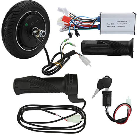 8 Zoll Gearless Brushless Motor, 24V 350W Metallrad Brushless Nabenmotor Kit Nabenmotor & Controller & Gasgriff mit 2 Schlüsseln für Elektroroller Umbausatz