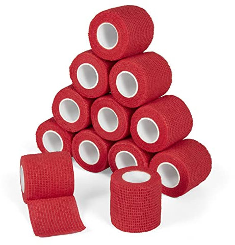 Haftbandage Verband Selbstklebender 5cm x 4,5m, 12 Rollen Fixierbinde Selbsthaftend Kohäsive Bandage für Erste Hilfe Dog Tierarztwickelband Sport Elastische Binde für Handgelenk, Füße (Rot)