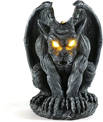 MIBUNG Large Winged Gargoyle Statue with Solar Lights Outdoor Decor, Sitting Gargoyle Monster Dragon Garden Guardian Gothic Creep Scary Sculpture, Patio Yard Lawn Decorations, Valentine's Day Gift
