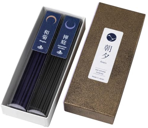Asayu Japan Low Smoke Incense Sticks Set – Japanese Zen Garden & Wagiku Chrysanthemum Zen Scent, Made in Japan, ca. 80 Sticks (20g ×2), Natural Multipack for Meditation & Relaxation