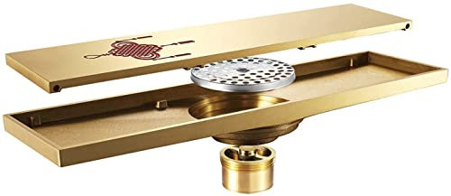 YJYKXP Linearer Rechteckiger Duschrinne Messing Bodenablauf Gold Dusche Bodenablauf Badezimmer Dusche Ablaufrinne mit Fliesen-Einsatz (300 × 82mm)