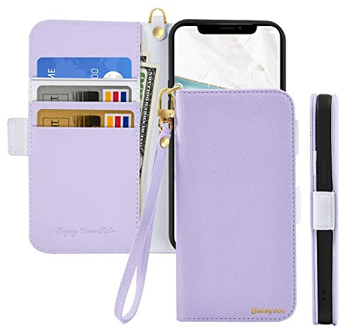 Butnyeoe Handyhülle für iPhone X/iPhone XS Klappbar Hülle,Litschi Textur Leder Wallet Schutzhülle Tasche Flip Cover Case,Magnetic Closure Klapphülle mit Kartenfach Standfunktion,Helles Lila