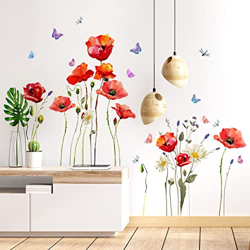 HaoFuJi Groß Wandsticker Blumen Schmetterlinge Wandtattoo Pflanzen Deko Tapete Wandaufkleber Blume Wanddeko Wandbilder für Wohnzimmer Kinderzimmer Schlafzimmer Flur Büro
