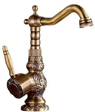 BiaoTeng Antiker Wasserhahn Bad,Armatur KüChe Retro,Antiker Wasserhahn Messing,Armatur Bad Waschbecken Hoch,Retro Armatur Aufsatzwaschbecken,Antik C