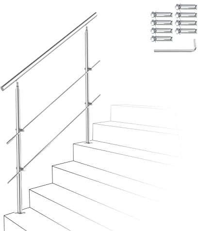 Ikodm Balustrade en acier inoxydable 100 cm avec 2 barres transversales et accessoires pour cage d'escalier, balcon, entrée de maison