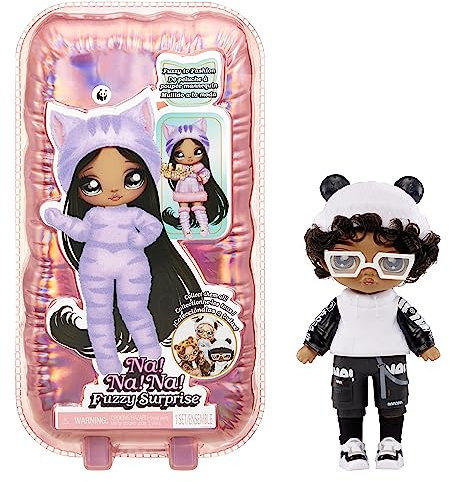 Na! Na! Na! Surprise Fuzzy Surprise Serie 1 - PETER PANDA - 18 cm posierbare Modepuppe - Panda-inspiriert mit beflocktem Körper, Mütze, Brille, Outfit und Schuhen - Spielzeug für Kinder ab 4 Jahren