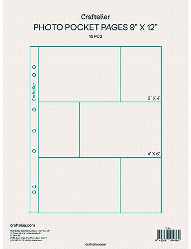 Craftelier - Klarsichthüllen mit 6 Kunststofftaschen für personalisierte Fotoalben | Enthält 10 Hüllen im Format 22,86 x 30,48 cm (9 x 12) | Kompatibel mit 3- und 4-Ring-Alben