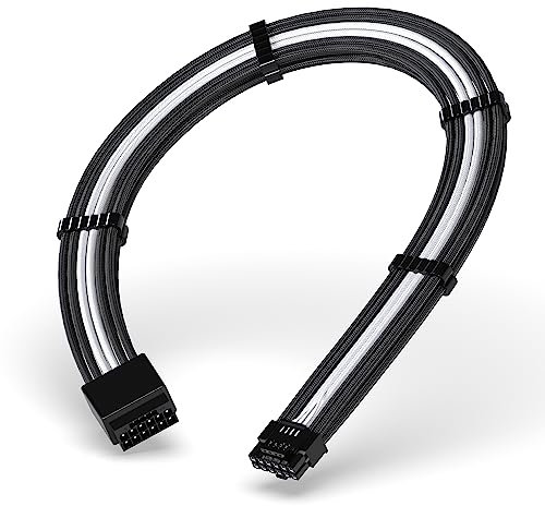 EZDIY-FAB GPU Power Sleeved Cable Extension, 16pin(12+4) 12VHPWR PCIe 5.0 Connector Male to Female for RTX 3090Ti 4070Ti 4080 4090, with Cable Combs-16AWG/Black White