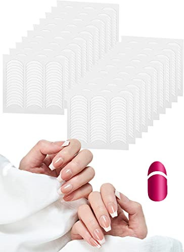 Shakeel French Nail Stickers 960Pcs | 20 Sheets French Manicure Stickers, French Tip Stickers Self-Adhesive, Moon Shape French Manicure Nail Stickers | DIY Nail Art Design Accessory