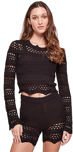 Urban Classics Damen Sweatshirt Ladies Cropped Crochet Knit Sweater Black 4XL