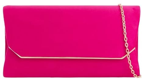 UShopUK Suede Plain Bridal Prom Wedding Evening Clutch Party Purse Hand Bag HandBag (Fuchsia Pink)