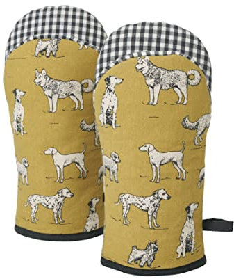 Penguin Home Oven Gloves,Oven Mitts,Heat Resistant,Recycled Cotton,Eco Friendly,Sustainable,400 gsm poly wadding,Colour - Mustard,Grey & Black, Size - 18x32 cm