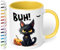 True Statements Halloween Keramik-Tasse „BUH! Schwarze Katze“ – ca. 330ml –Kaffeebecher mit Spruch, kleines gruseliges Geschenk (Hellgelb)
